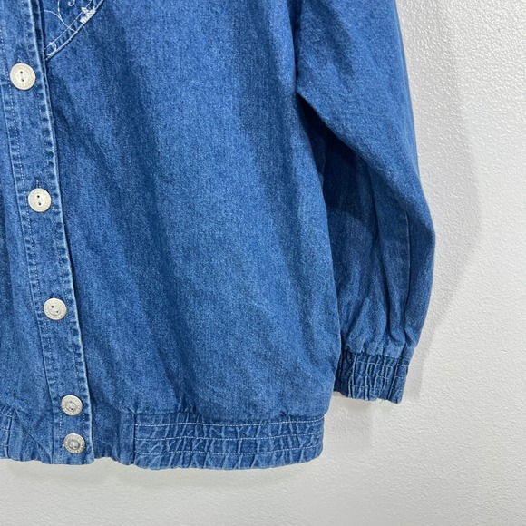 Vintage 90s Teddi Embroidered Denim Jacket PL Cottagecore Boho Blue USA Bomber - Picture 4 of 11